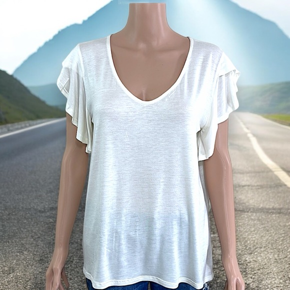 Fantastic Fawn Vanilla Smocked Flutter Sleeve V Neck Tee - Picture 7 of 14